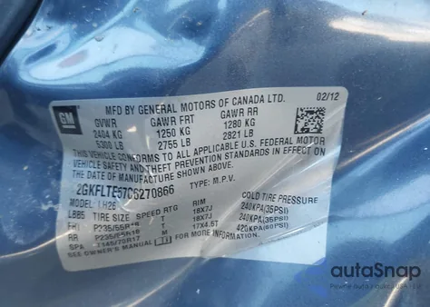 2012 GMC Terrain Sle-2 из США, поврежденный, VIN 2GKFLTE57C6270866